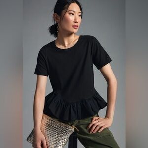 NWT Maeve Anthropologie Ruffle-Hem Peplum Blouse Short Sleeve Top